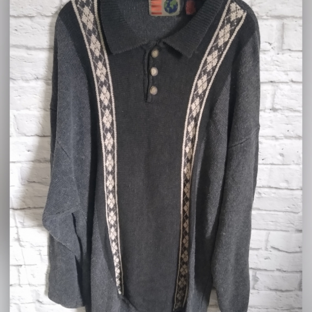 Vintage 80's 90's IOU International 3 Button Collared Long Sleeve Sweater (XL)